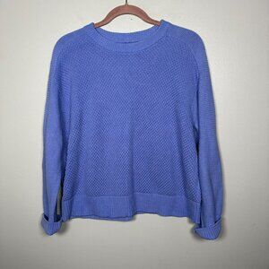 Loft Textured Saddle Sleeve Sweater Size Medium Blue Knit Casual Work Office